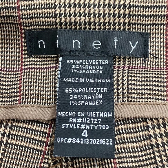 Ninety Women's Sz 4 Brown Fall Plaid Houndstooth Straight Leg Trousers Pants - Picture 13 of 16